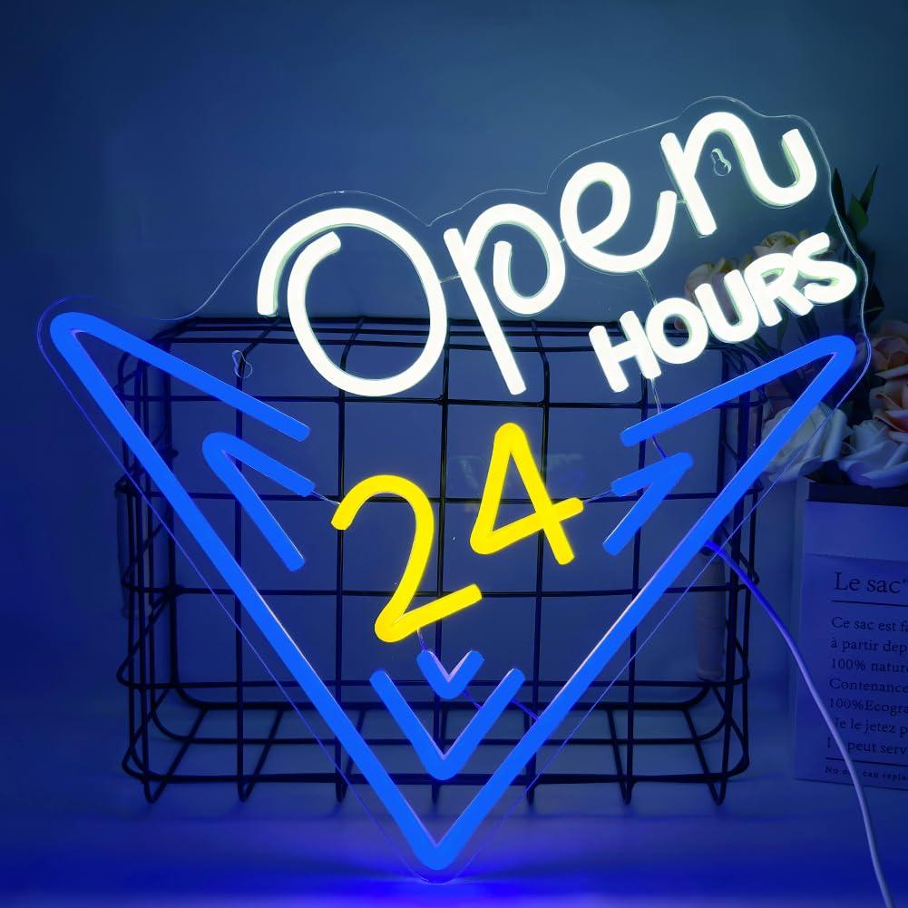 Decor Lighting Opening Hours - 24時間営業のネオンサイン調光可能なLEDライト、バー、コンビニエンスストア、コーヒーショップ、レストラン、ホテル、店舗の壁装飾に最適