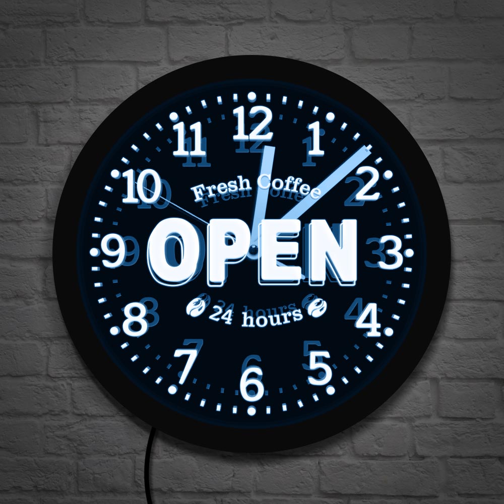 Decor Lighting Opening Hours - フレッシュコーヒー24時間営業LEDネオンサイン装飾壁掛け時計コーヒーショップビジネス照明マルチカラーカフェバーウォールクロック