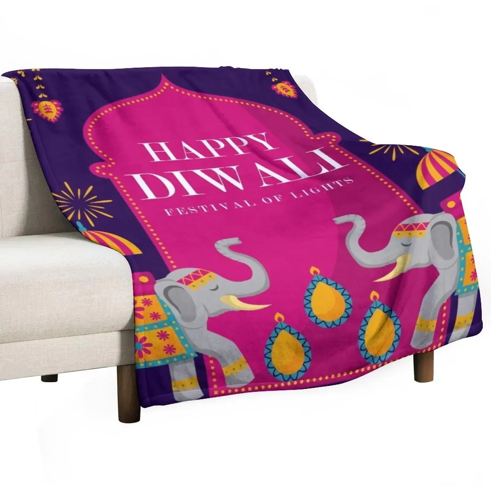 Lighting Decoration For Diwali - ハッピーディワリ - 光の祭典 ベビー用キッズブランケット ソファ用装飾ブランケット 薄手のバレンタインギフトアイデア