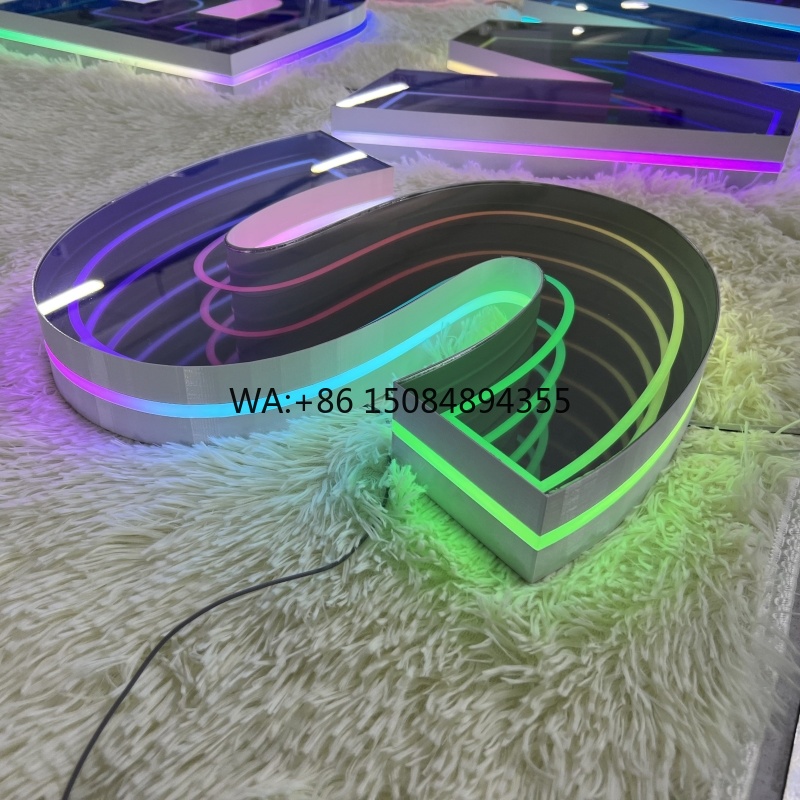Neon Sign Custom Led - ネオン3DカスタムRGBエフェクトパネルLED無限鏡文字マジックライトイリュージョン トンネルサイン（オフィス・小売店用）