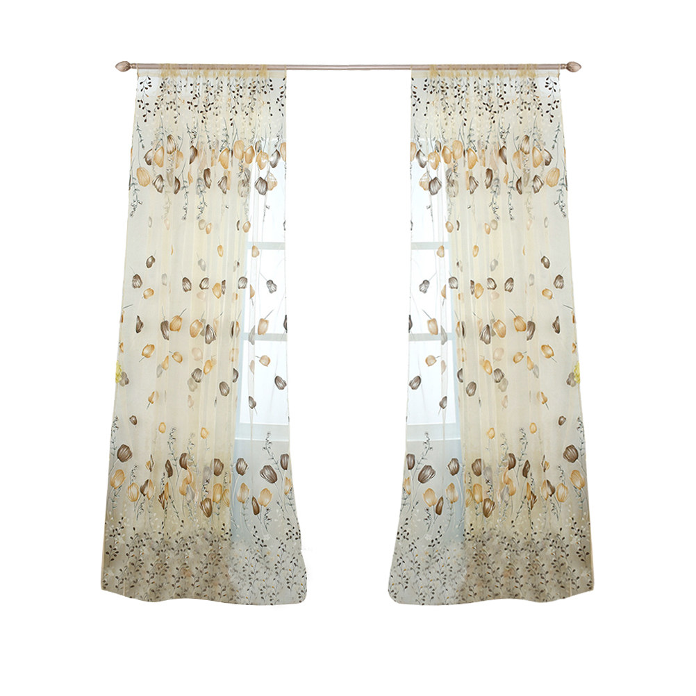 Kitchen Decor Lighting - 100x200cm チューリップボイルカーテン半透明薄手の花柄プライバシーライトフロー寝室の装飾キッチンバスルーム窓スクリーン
