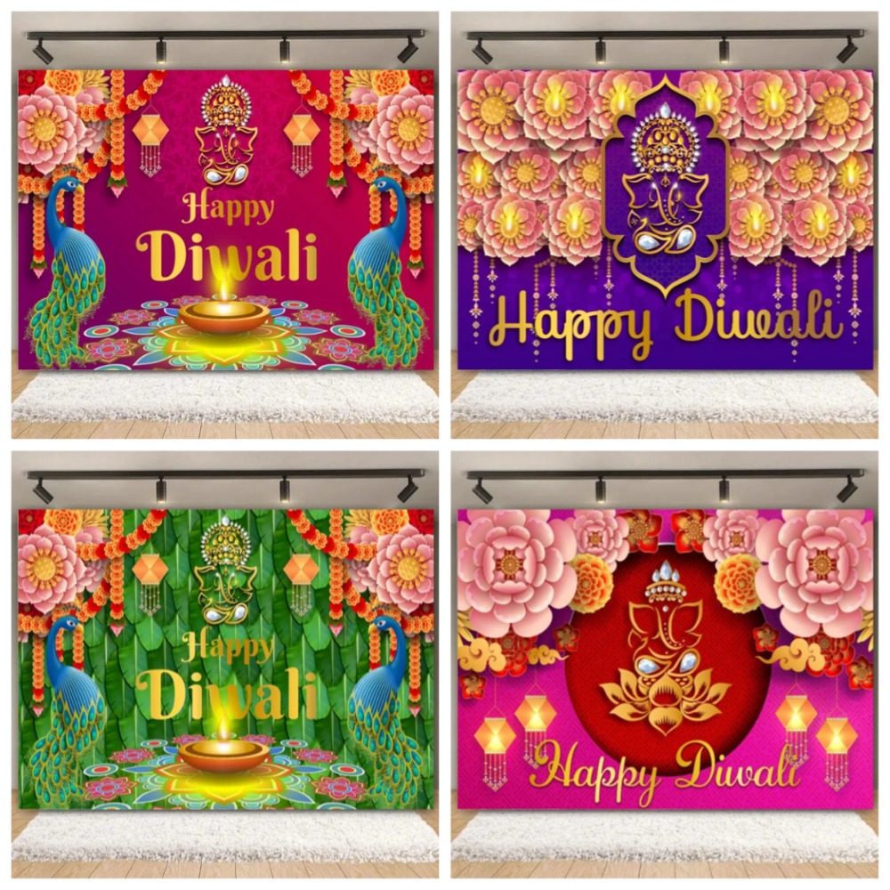 Lighting Decoration For Diwali - ハッピーディワリフェスティバル背景幕用品 インドの伝統的なディーパヴァリ 燃えるような光のキャンドル背景 パーティーデコレーション 写真スタジオ