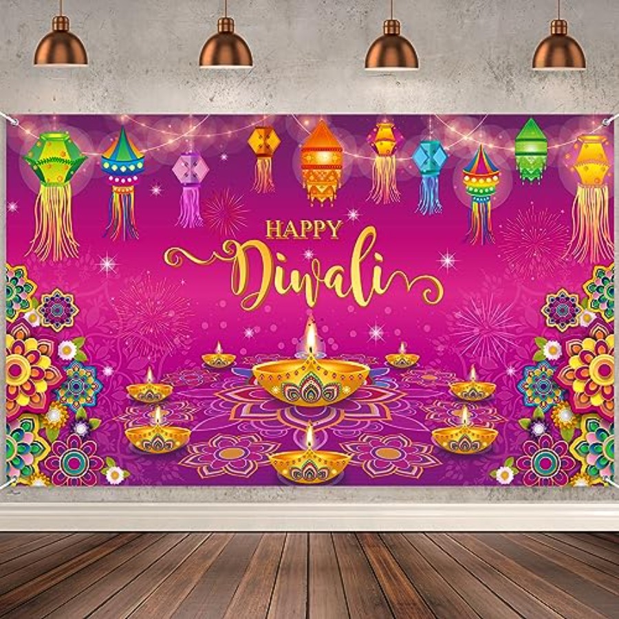 ハッピーディワリ背景幕バナー装飾、家の壁掛け用、インドのディ - Lighting Decoration For Diwali のレビューと価格
