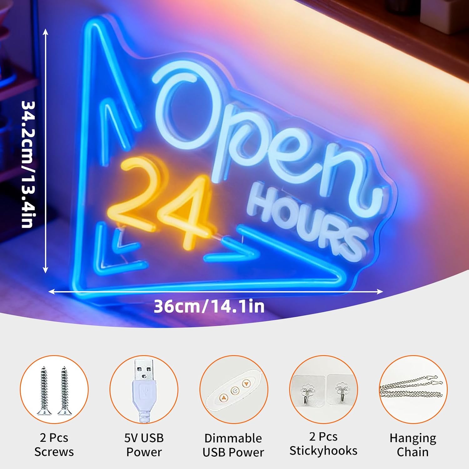    24時間オープンネオンサインUSB電源手作りLEDラ - Decor Lighting Opening Hours のレビューと価格