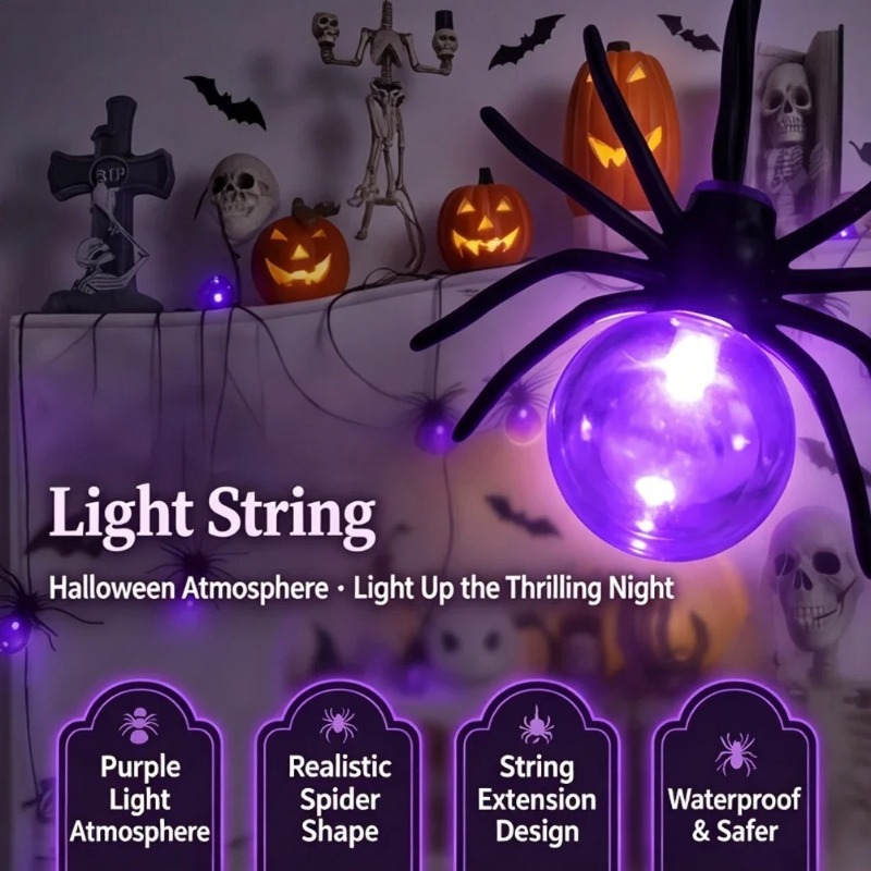 電池式スパイダーLEDストリングライト、ハロウィン屋外装飾、 - Lighting Decoration Outdoor のレビューと価格