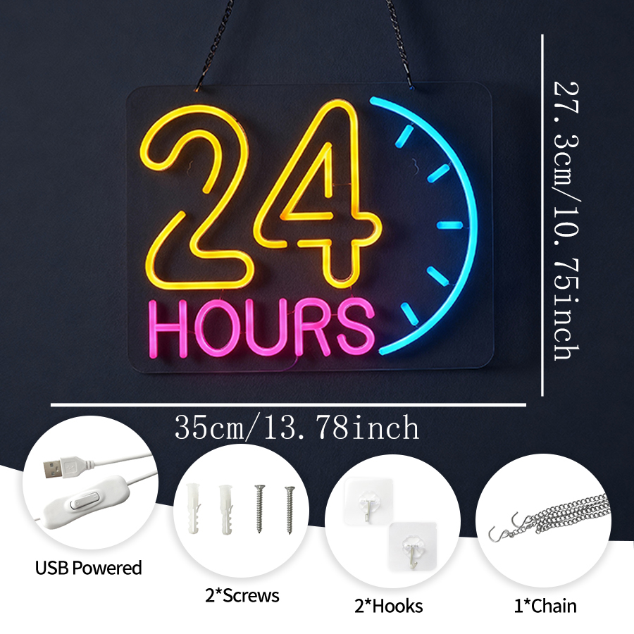 24時間営業のネオンサイン、壁装飾用LEDネオンライトサイン - Decor Lighting Opening Hours のレビューと価格
