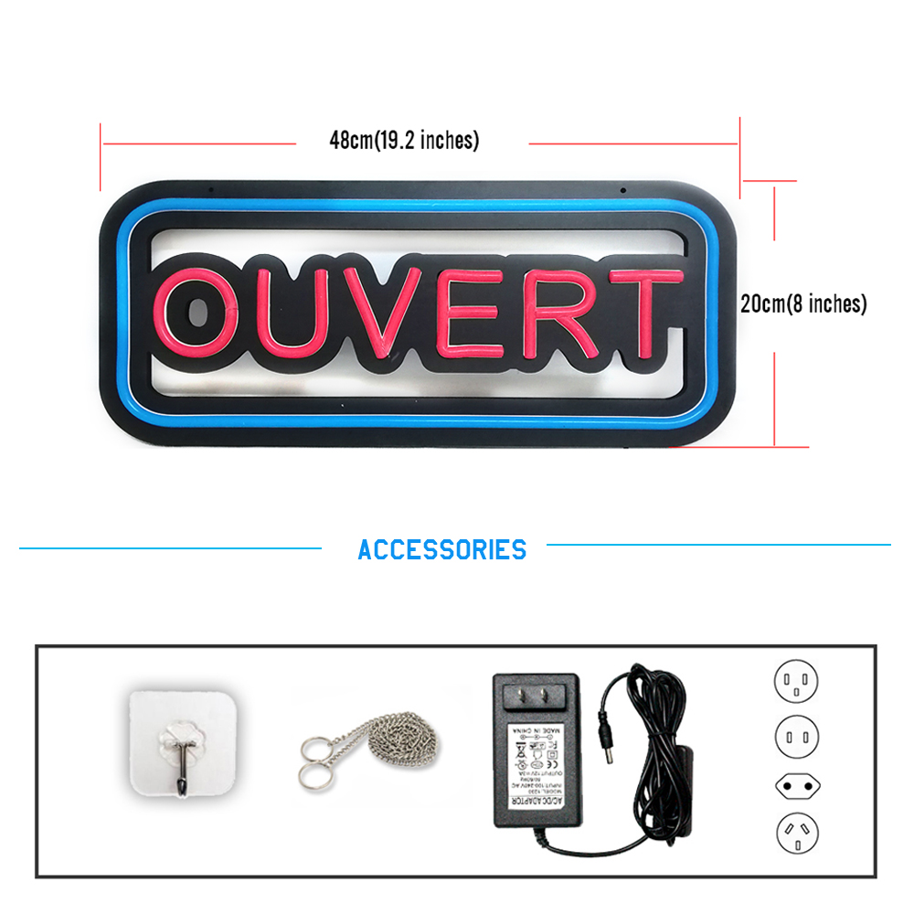 48x20cm ブルー＆レッド「OUVERT」ネオンライトサ - Decor Lighting Opening Hours のレビューと価格