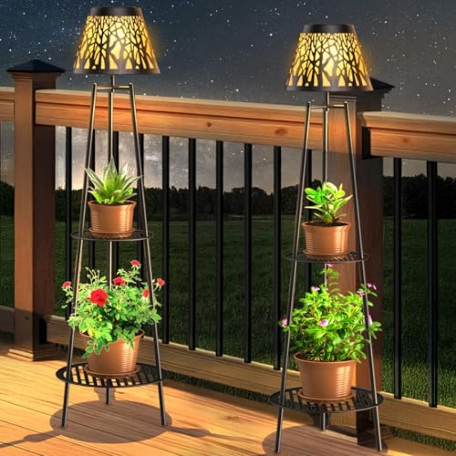 2パック屋外ソーラーフロアランプ、植物スタンド付き、防水メタ - Lighting Decoration Outdoor のレビューと価格