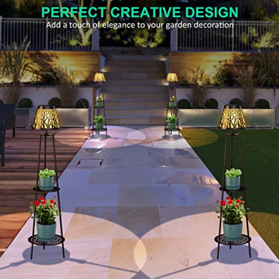 2パック屋外ソーラーフロアランプ、植物スタンド付き、防水メタ - Lighting Decoration Outdoor のレビューと価格