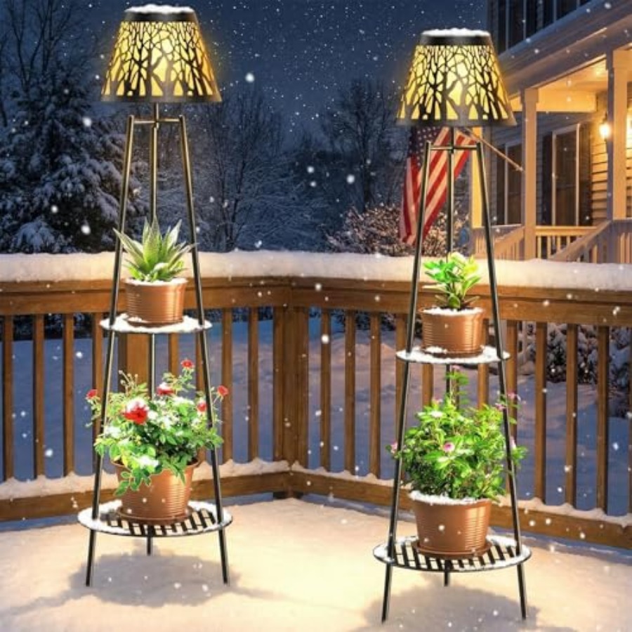 2パック屋外ソーラーフロアランプ、植物スタンド付き、防水メタ - Lighting Decoration Outdoor のレビューと価格