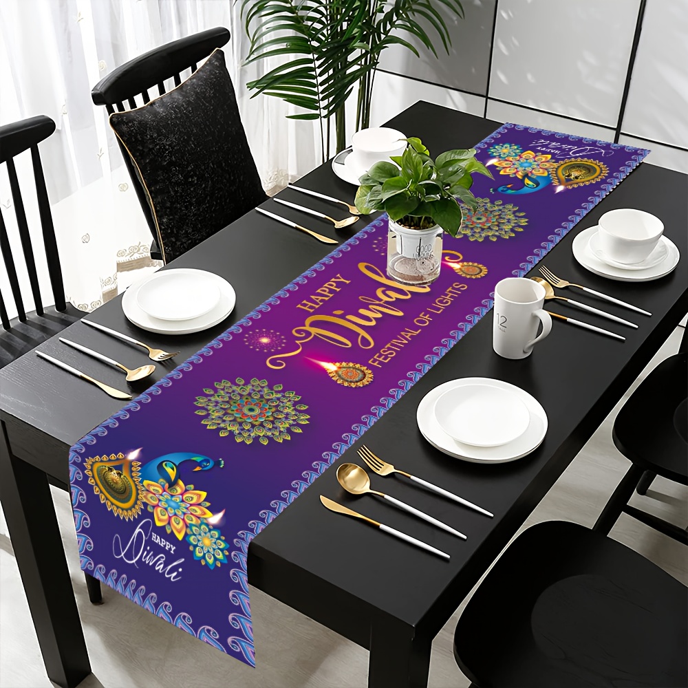ハッピーディワリ祭りの光の祭典 リネン製テーブルランナー ホ - Lighting Decoration For Diwali のレビューと価格