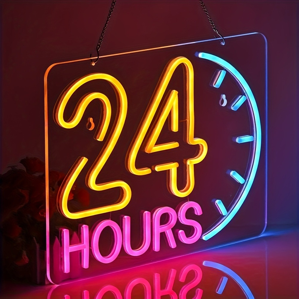 24時間LEDネオンサイン、USB電源のマルチカラー装飾ライ - Decor Lighting Opening Hours のレビューと価格