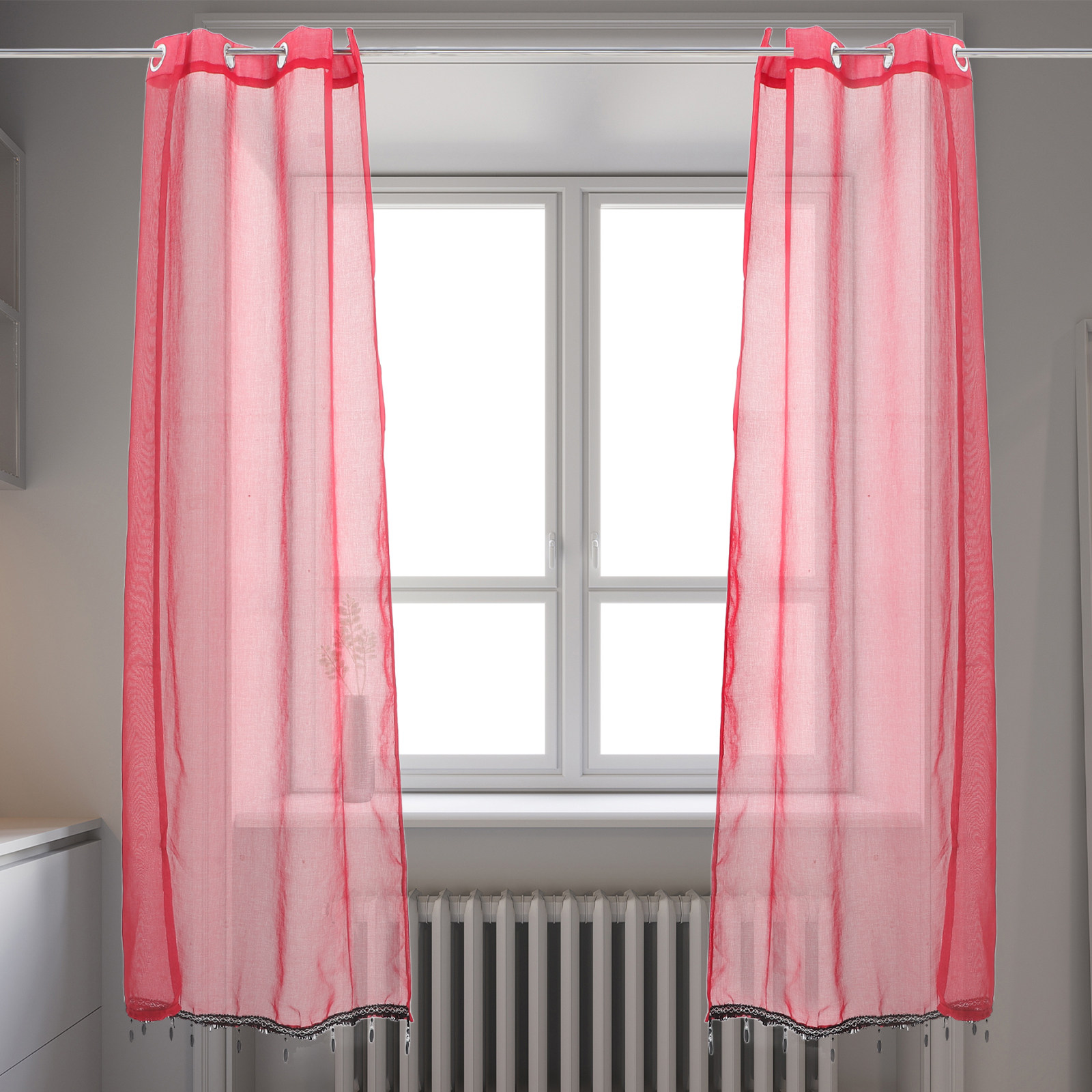 2 個の薄手のクリスマスカーテン赤いホリデーシアーウィンドウ - Kitchen Decor Lighting のレビューと価格