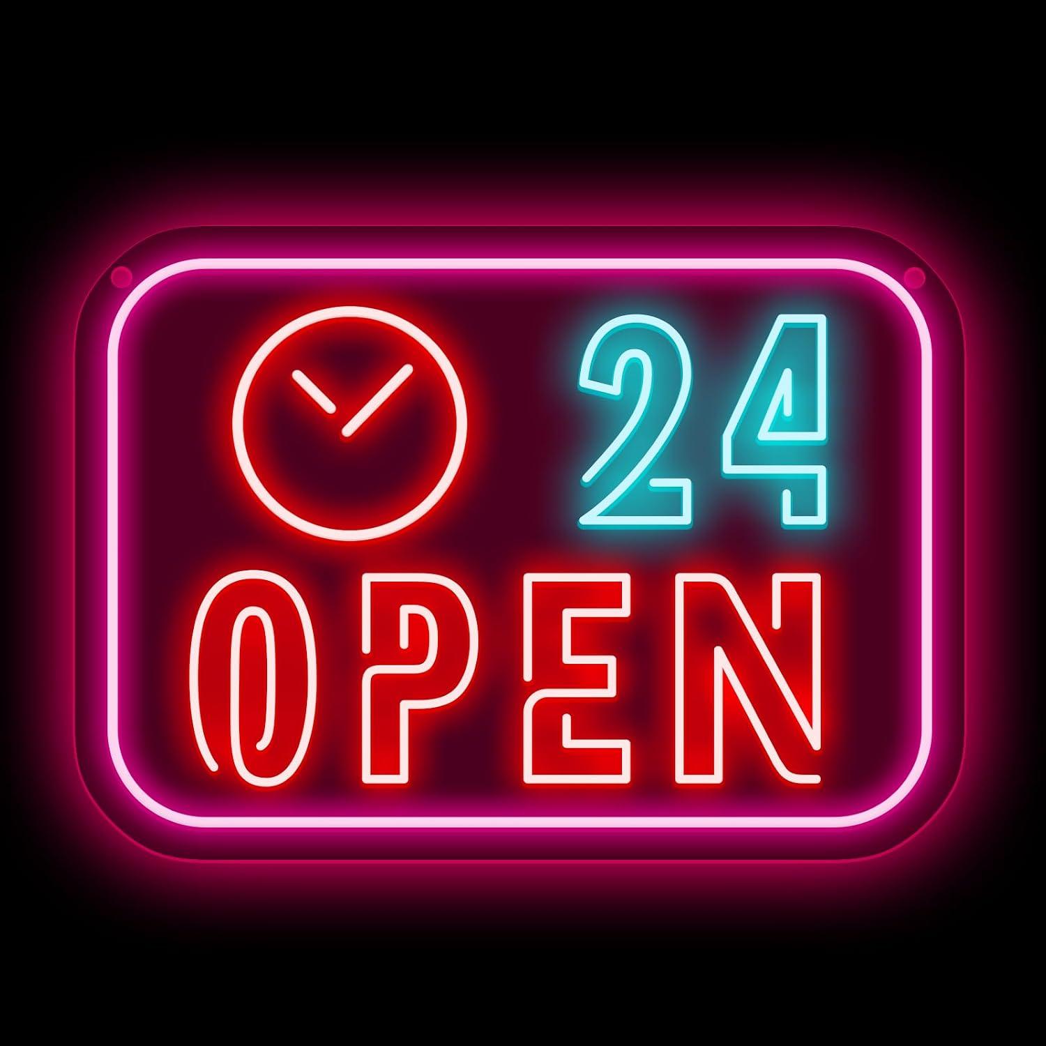 時計24時間オープンネオンサインUSB調光可能なLEDライト - Decor Lighting Opening Hours のレビューと価格